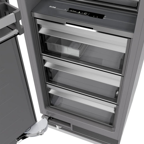 ZLINE 24 in. 12.4 cu. ft. Column Freezer in Stainless Steel with Graphite Gray Interior (RCFV-304-24) close-up detail, drawers.