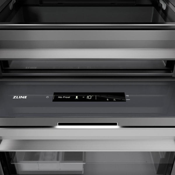 ZLINE 24 in. 12.4 cu. ft. Column Freezer in Stainless Steel with Graphite Gray Interior (RCFV-304-24) close-up detail, interior touch control panel.
