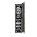 ZLINE Autograph Edition 18 in. 8.6 cu. ft. Right Hinge Column Freezer in Stainless Steel with Graphite Gray Interior and Champagne Bronze Accents (RCFVRZ-30418-CB) front, open.