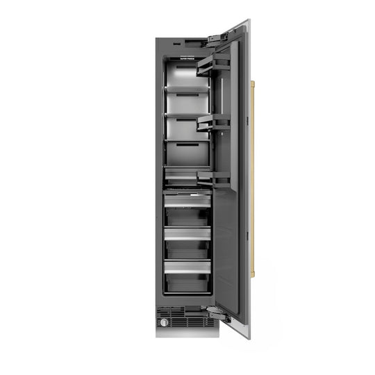 ZLINE Autograph Edition 18 in. 8.6 cu. ft. Right Hinge Column Freezer in Stainless Steel with Graphite Gray Interior and Champagne Bronze Accents (RCFVRZ-30418-CB)