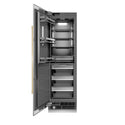 ZLINE Autograph Edition 24 in. 12.4 cu. ft. Column Freezer in Stainless Steel with Graphite Gray Interior and Champagne Bronze Accents (RCFVZ-304-24-CB) front, open.