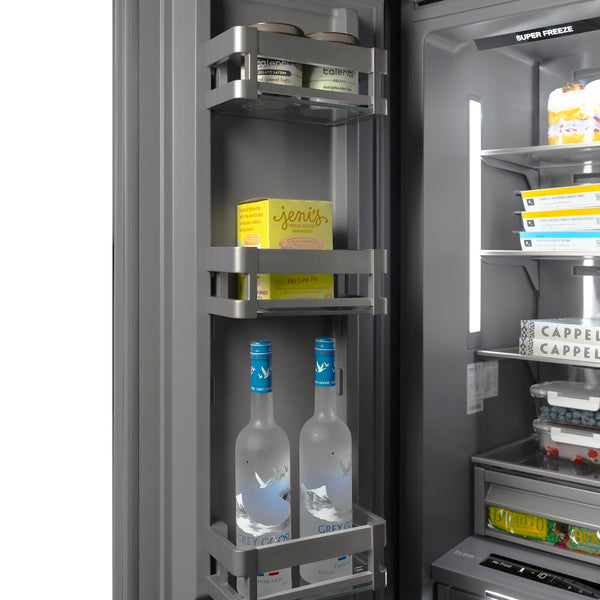 ZLINE Autograph Edition 24 in. 12.4 cu. ft. Column Freezer in Stainless Steel with Graphite Gray Interior and Polished Gold Accents (RCFVZ-304-24-G)