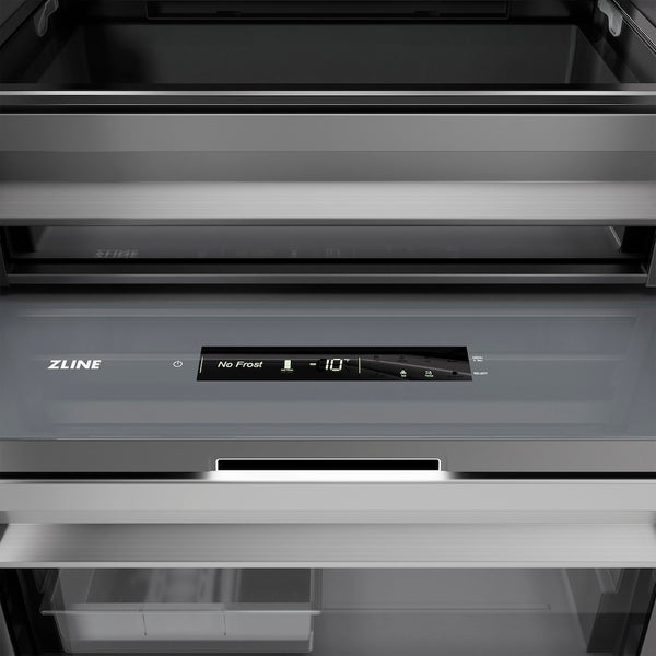 ZLINE Autograph Edition 24 in. 12.4 cu. ft. Column Freezer in Stainless Steel with Graphite Gray Interior and Polished Gold Accents (RCFVZ-304-24-G)