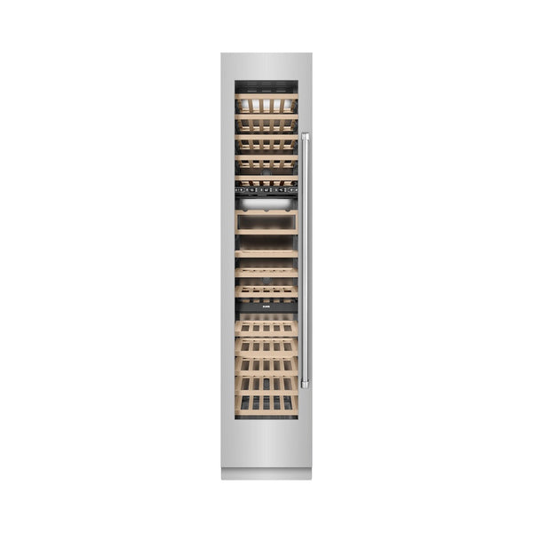 ZLINE 18 in. 9.0 cu. ft. Triple Zone 68 Bottle Left Hinge Column Wine Cooler in Stainless Steel (RCWVL-304-18) front, closed.