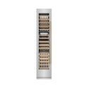ZLINE Autograph Edition 18 in. 9.0 cu. ft. Triple Zone 68 Bottle Left Hinge Column Wine Cooler in Stainless Steel with Champagne Bronze Accents (RCWVLZ-30418-CB) front, closed.