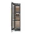 ZLINE Autograph Edition 18 in. 9.0 cu. ft. Triple Zone 68 Bottle Left Hinge Column Wine Cooler in Stainless Steel with Champagne Bronze Accents (RCWVLZ-30418-CB) front, open.