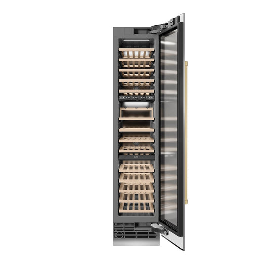 ZLINE Autograph Edition 18 in. 9.0 cu. ft. Triple Zone 68 Bottle Right Hinge Column Wine Cooler in Stainless Steel with Champagne Bronze Accents (RCWVRZ-30418-CB)