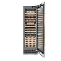 ZLINE Autograph Edition 24 in. 12.4 cu. ft. Triple Zone 100 Bottle Column Wine Cooler in Stainless Steel and Champagne Bronze Accents (RCWVZ-304-24-CB) front, open.