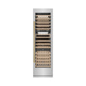 ZLINE Autograph Edition 24 in. 12.4 cu. ft. Triple Zone 100 Bottle Column Wine Cooler in Stainless Steel and Polished Gold Accents (RCWVZ-304-24-G) front, closed.