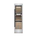 ZLINE Autograph Edition 24 in. 12.4 cu. ft. Triple Zone 100 Bottle Column Wine Cooler in Stainless Steel and Matte Black Accents (RCWVZ-304-24-MB) front, closed.