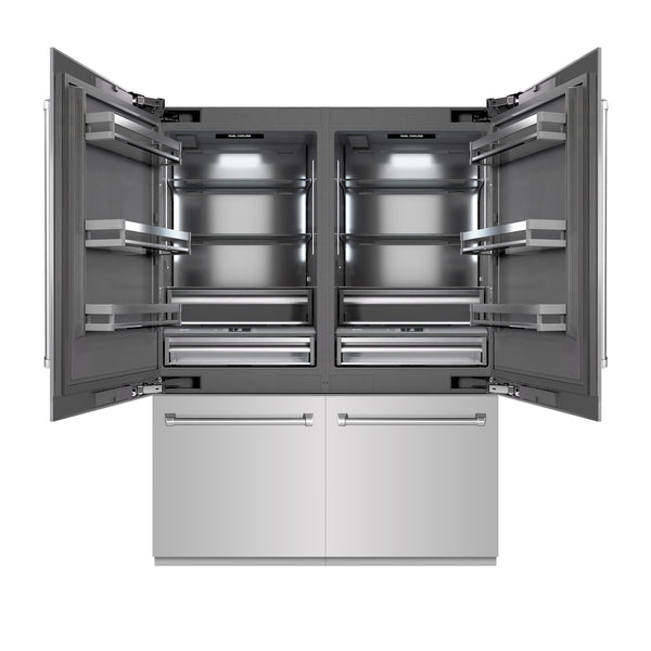 ZLINE 60 in. 32.2 cu. ft. French Door Built-In Bottom Freezer Refrigerator with Water Dispensers and Ice Makers in Stainless Steel with Graphite Gray Interior (GRBIV-304-60)