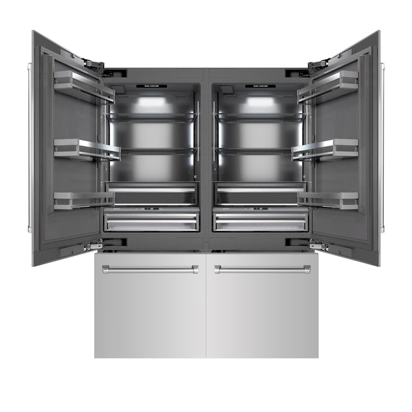 ZLINE 60 in. 32.2 cu. ft. French Door Built-In Bottom Freezer Refrigerator with Water Dispensers and Ice Makers in Stainless Steel with Graphite Gray Interior (GRBIV-304-60)