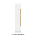 ZLINE Autograph Edition 18 in. 8.6 cu. ft. Left Hinge Column Freezer in White Matte with Graphite Gray Interior and Polished Gold Accents (RCFVLZ-WM-18-G) front, closed.