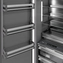 ZLINE Autograph Edition 24 in. 12.4 cu. ft. Column Freezer in White Matte with Graphite Gray Interior and Matte Black Accents (RCFVZ-WM-24-MB) close-up detail, interior with door open.