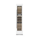 ZLINE 18 in. 9.0 cu. ft. Triple Zone 68 Bottle Right Hinge Column Wine Cooler in White Matte (RCWVR-WM-18) front, closed, with wine on racks.