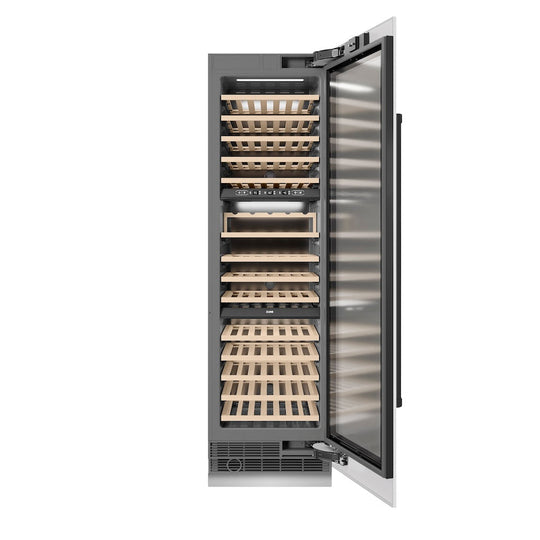 ZLINE Autograph Edition 24 in. 12.4 cu. ft. Triple Zone 100 Bottle Column Wine Cooler in White Matte and Matte Black Accents (RCWVZ-WM-24-MB)