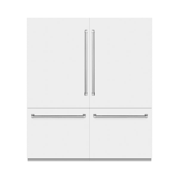 ZLINE 72 in. 39.6 cu. ft. French Door Built-In Bottom Freezer Refrigerator with Water Dispensers and Ice Makers in White Matte with Graphite Gray Interior (GRBIT-WM-72)
