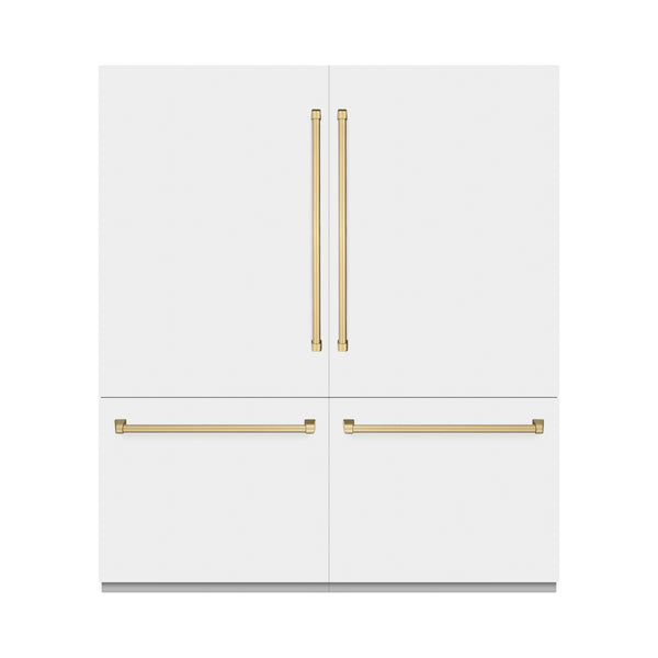 ZLINE Autograph Edition 72 in. 39.6 cu. ft. French Door Built-In Bottom Freezer Refrigerator with Water Dispensers and Ice Makers in White Matte with Graphite Gray Interior and Champagne Bronze Accents (GRBITZ-WM-72-CB)