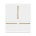 ZLINE Autograph Edition 72 in. 39.6 cu. ft. French Door Built-In Bottom Freezer Refrigerator with Water Dispensers and Ice Makers in White Matte with Graphite Gray Interior and Polished Gold Accents (GRBITZ-WM-72-G)