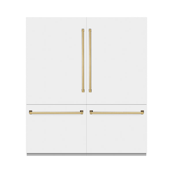 ZLINE Autograph Edition 72 in. 39.6 cu. ft. French Door Built-In Bottom Freezer Refrigerator with Water Dispensers and Ice Makers in White Matte with Graphite Gray Interior and Polished Gold Accents (GRBITZ-WM-72-G)