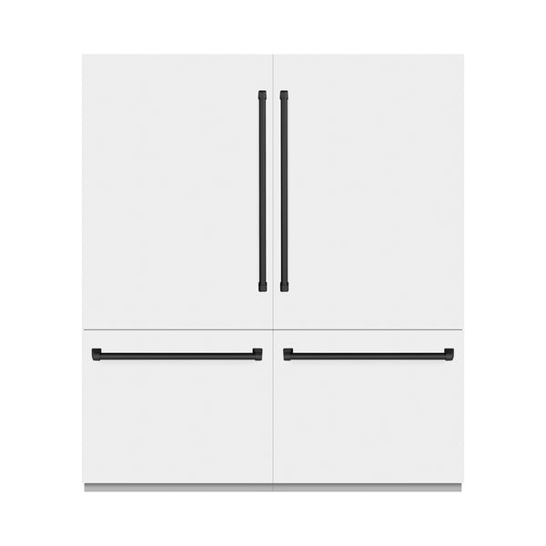 ZLINE Autograph Edition 72 in. 39.6 cu. ft. French Door Built-In Bottom Freezer Refrigerator with Water Dispensers and Ice Makers in White Matte with Graphite Gray Interior and Matte Black Accents (GRBITZ-WM-72-MB)