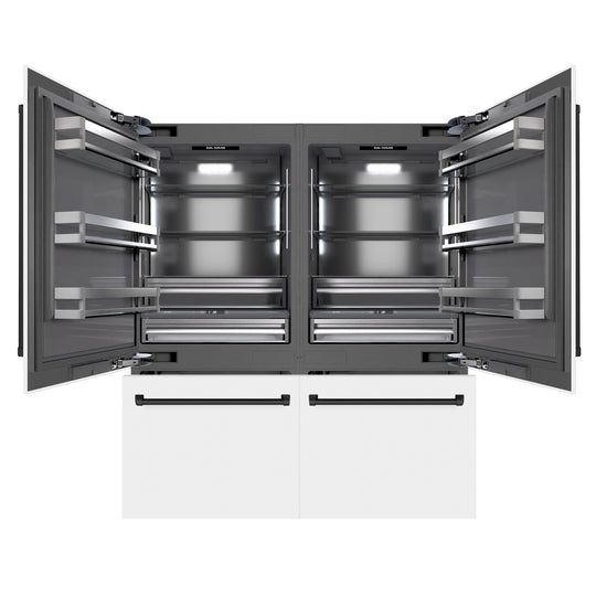 ZLINE Autograph Edition 72 in. 39.6 cu. ft. French Door Built-In Bottom Freezer Refrigerator with Water Dispensers and Ice Makers in White Matte with Graphite Gray Interior and Matte Black Accents (GRBITZ-WM-72-MB)