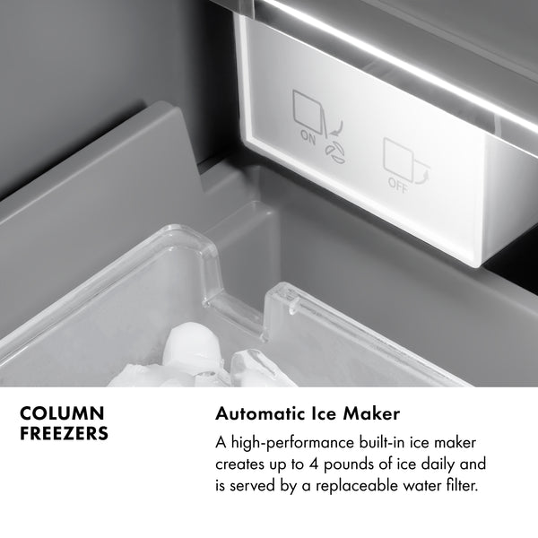 ZLINE Autograph Edition 18 in. 8.6 cu. ft. Left Hinge Column Freezer in Satin Stainless Steel with Graphite Gray Interior and Polished Gold Accents (RCFVLZ-SN-18-G)