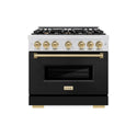 ZLINE Autograph Edition 36 in. 5.2 cu. ft. Classic Gas Range with 6 Burner Cooktop and Convection Gas Oven in Satin Stainless Steel with Black Matte Door and Champagne Bronze Accents (CGRSZ-BLM-36-CB)