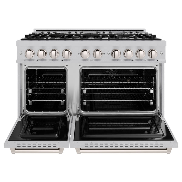 ZLINE 48 in. 6.7 cu. ft. Classic Double Oven Gas Range with 8 Burner Cooktop in Satin Stainless Steel (CGRS-48)