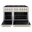 ZLINE Autograph Edition 48 in. 6.7 cu. ft. Classic Double Oven Gas Range with 8 Burner Cooktop in Satin Stainless Steel and Polished Gold Accents (CGRSZ-48-G)