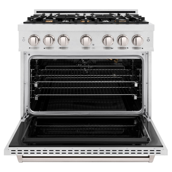 ZLINE 36 in. 5.2 cu. ft. Classic Gas Range with Convection Gas Oven in Satin Stainless Steel with 6 Brass Burners (CGRS-BR-36)
