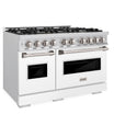 ZLINE 48 in. 6.7 cu. ft. Classic Double Oven Gas Range with 8 Burner Cooktop in Stainless Steel with White Matte Doors (CGR-WM-48)
