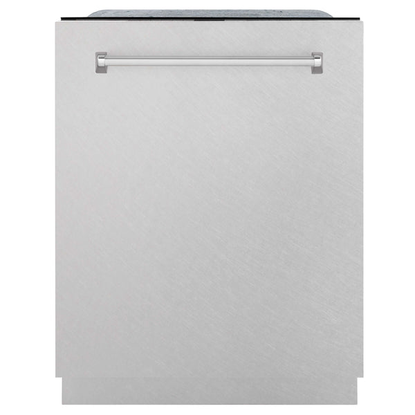 ZLINE 24 in. Monument Series 3rd Rack Top Touch Control Dishwasher with Fingerprint Resistant Stainless Steel Panel, 45dBa (DWMT-SN-24) front, closed.