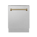 ZLINE Autograph Edition 24 in. Tallac Series 3rd Rack Top Control Built-In Tall Tub Dishwasher with Satin Stainless Steel Panel and Champagne Bronze Handle, 51dBa (DWVZ-SN-24-CB)