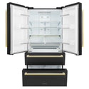 ZLINE Autograph Edition 36 in. 22.5 cu. ft. Counter-Depth French Door Refrigerator with Ice Maker in Fingerprint-Resistant Black Stainless Steel and Champagne Bronze Modern Handles (RFMZ-36-BS-FCB)