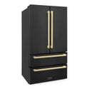 ZLINE Autograph Edition 36 in. 22.5 cu. ft. Counter-Depth French Door Refrigerator with Ice Maker in Fingerprint-Resistant Black Stainless Steel and Champagne Bronze Modern Handles (RFMZ-36-BS-FCB)