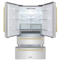 ZLINE Autograph Edition 36 in. 22.5 cu. ft. Counter-Depth French Door Refrigerator with Ice Maker in Fingerprint-Resistant Stainless Steel with Champagne Bronze Modern Handles (RFMZ-36-FCB)
