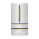 ZLINE Autograph Edition 36 in. 22.5 cu. ft. Counter-Depth French Door Refrigerator with Ice Maker in Fingerprint-Resistant Stainless Steel with Champagne Bronze Modern Handles (RFMZ-36-FCB)