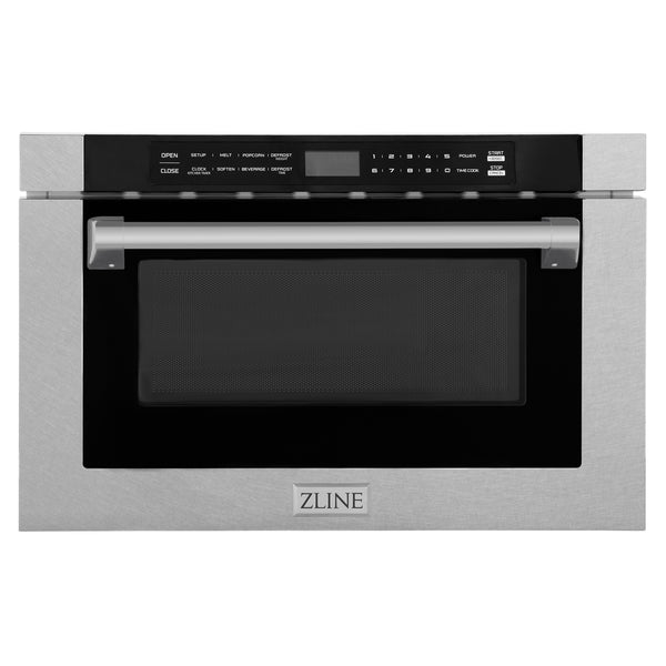 ZLINE Autograph Edition 24 in. 1.2 cu. ft. Built-in Microwave Drawer with a Traditional Handle in Satin Stainless Steel and Champagne Bronze Accents (MWDZ-1-SS-H-CB)
