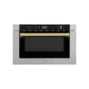 ZLINE Autograph Edition 24 in. 1.2 cu. ft. Built-in Microwave Drawer with a Traditional Handle in Satin Stainless Steel and Polished Gold Accents (MWDZ-1-SS-H-G)