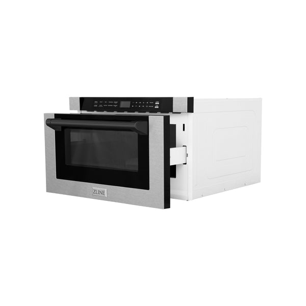 ZLINE Autograph Edition 24 in. 1.2 cu. ft. Built-in Microwave Drawer with a Traditional Handle in Satin Stainless Steel and Matte Black Accents (MWDZ-1-SS-H-MB)