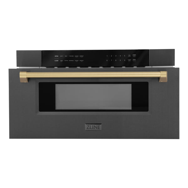 ZLINE Autograph Edition 30 in. 1.2 cu. ft. Built-in Microwave Drawer in Black Stainless Steel and Champagne Bronze Accents (MWDZ-30-BS-CB)