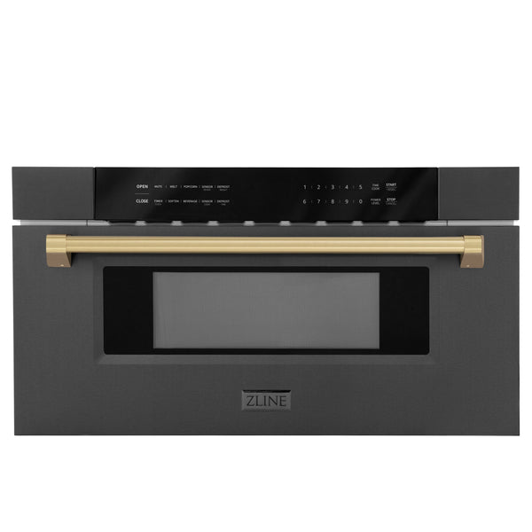 ZLINE Autograph Edition 30 in. 1.2 cu. ft. Built-in Microwave Drawer in Black Stainless Steel and Champagne Bronze Accents (MWDZ-30-BS-CB)
