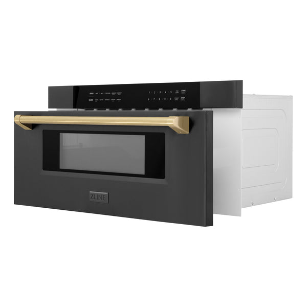 ZLINE Autograph Edition 30 in. 1.2 cu. ft. Built-in Microwave Drawer in Black Stainless Steel and Champagne Bronze Accents (MWDZ-30-BS-CB)