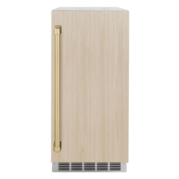 ZLINE Autograph Edition 15 in. Touchstone Clear Cube Ice Maker with Drain Pump and Panel Ready Door with Champagne Bronze Handle (ICCDPZ-15-CB)