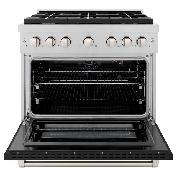 ZLINE 36 in. 5.2 cu. ft. Paramount Gas Range with 6 Burner Cooktop and Convection Gas Oven in Satin Stainless Steel with Black Matte Door (SGRS-BLM-36)