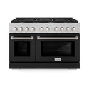 ZLINE 48 in. 6.7 cu. ft. Paramount Double Oven Gas Range with 8 Burner Cooktop in Satin Stainless Steel with Black Matte Doors (SGRS-BLM-48)