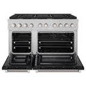 ZLINE 48 in. 6.7 cu. ft. Paramount Double Oven Gas Range with 8 Burner Cooktop in Satin Stainless Steel with Black Matte Doors (SGRS-BLM-48)