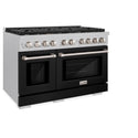 ZLINE 48 in. 6.7 cu. ft. Paramount Double Oven Gas Range with 8 Burner Cooktop in Satin Stainless Steel with Black Matte Doors (SGRS-BLM-48)