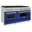 ZLINE 60 in. 7.4 cu. ft. Legacy Dual Fuel Range with 9 Burner Gas Cooktop and 2 Electric Convection Ovens in Satin Stainless Steel and Blue Matte Doors (RAS-BM-60)